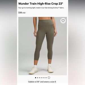 Lululemon Wunder Train High-Rise Crop 23" Army Green Sz 10 24